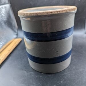 Vintage Blue and Gray Pottery Crock